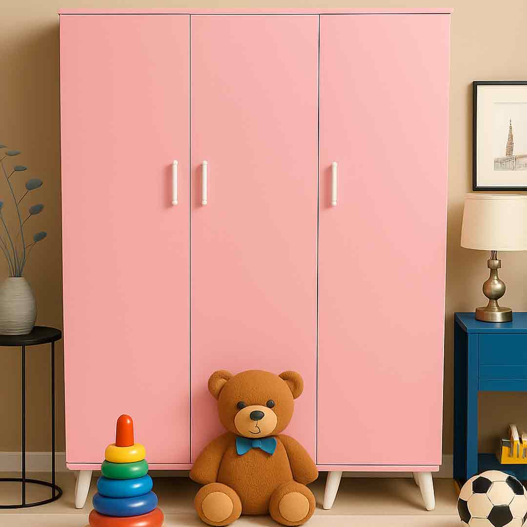 Masal Köşesi 3 Kapılı Dolap - Şeker Pembesi