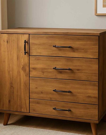 Bohem Siyah Kulplu Çok Amaçlı Şifonyer - Doğal Meşe