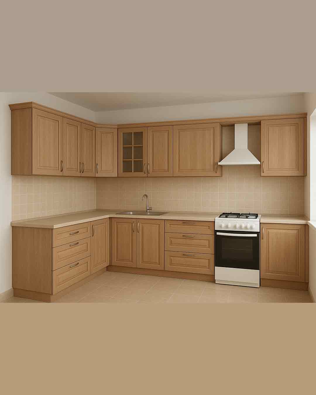 Klasik Meşe Köşe Mutfak Tasarımı