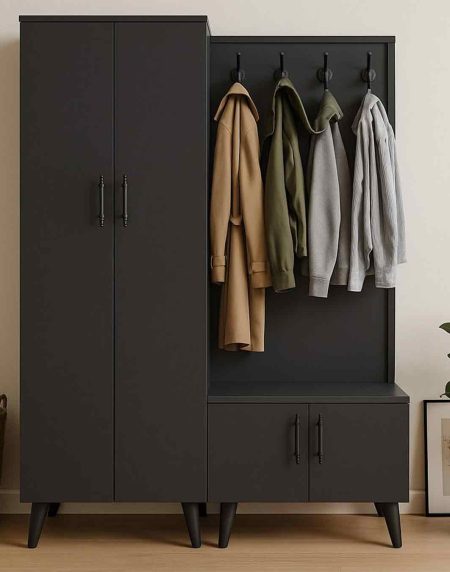 Loft Modern Antrasit Bench'li Portmanto Vestiyer