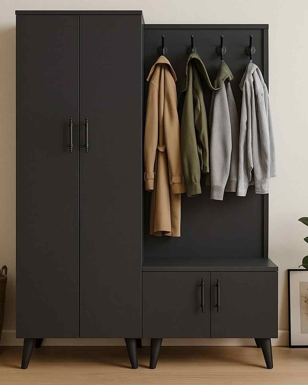 Loft Modern Antrasit Bench'li Portmanto Vestiyer