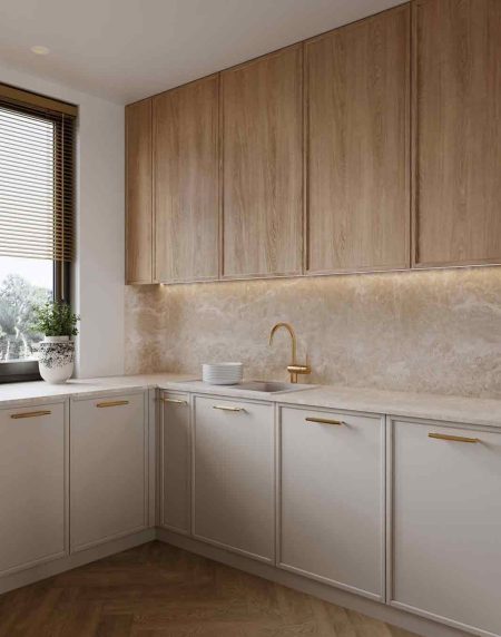 Lüks Çift Tonlu Köşe Mutfak Tasarımı