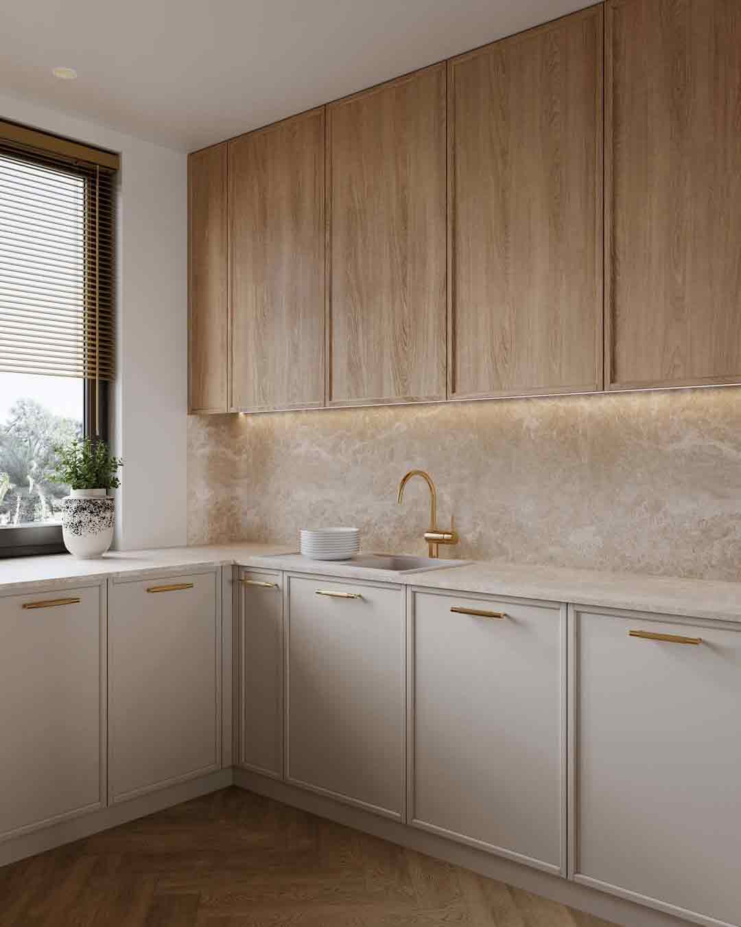 Lüks Çift Tonlu Köşe Mutfak Tasarımı