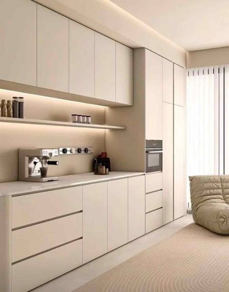 Monokrom Düz Yüzeyli Mutfak Dolabı