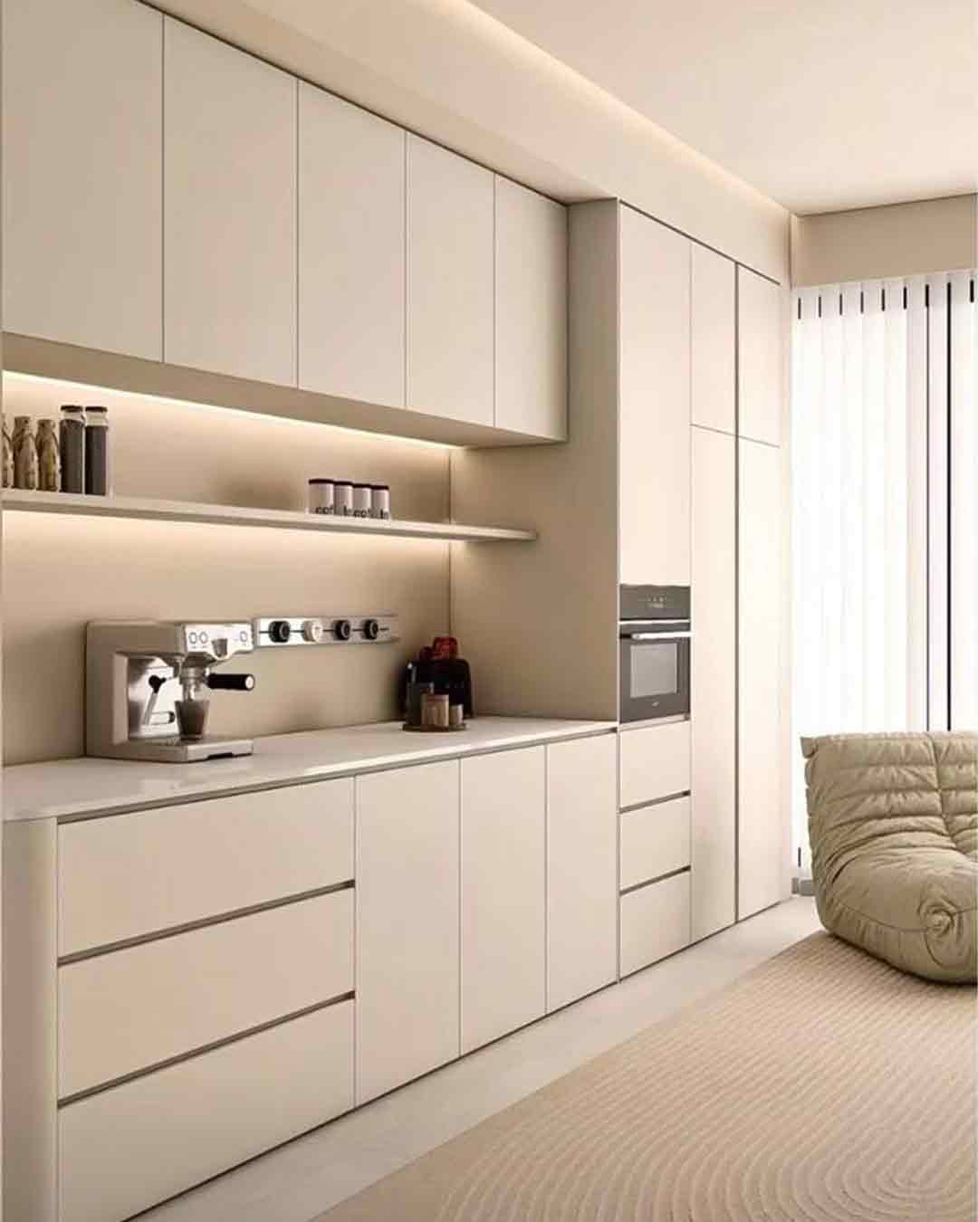 Monokrom Düz Yüzeyli Mutfak Dolabı