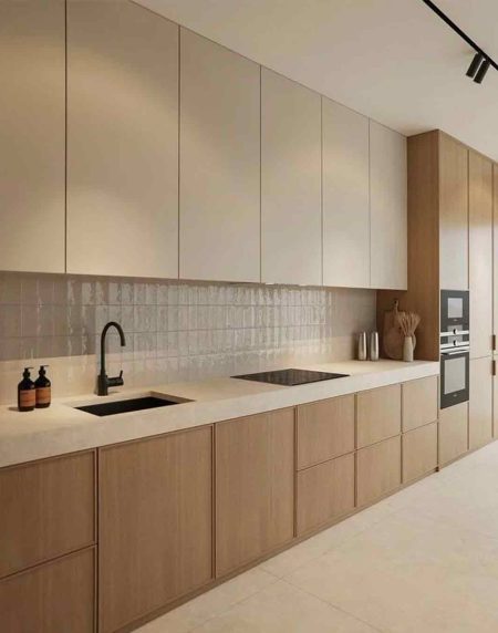 Skandi Minimalist Çift Tonlu Mutfak Tasarımı